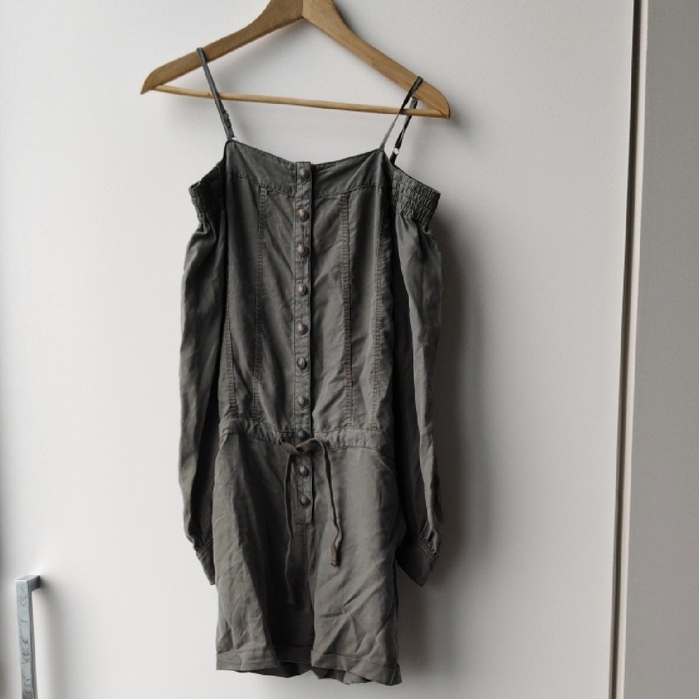 BNWT The Kooples Jeans Button Up Off the Shoulder Military Style Romper